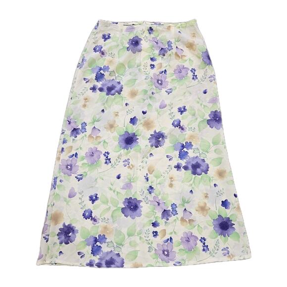 Vtg Floral Slip Skirt Womens M Yellow Midi Cottagecore Boho Fairycore Y2K Dainty - Picture 1 of 6